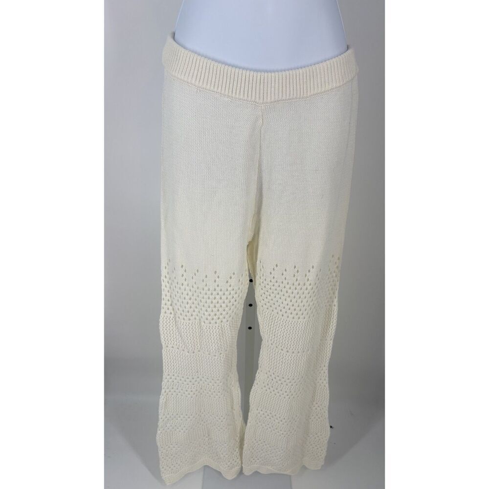 Emory Park Cream Crochet Knit Pants | Boho Flare Leg Sweater Pants